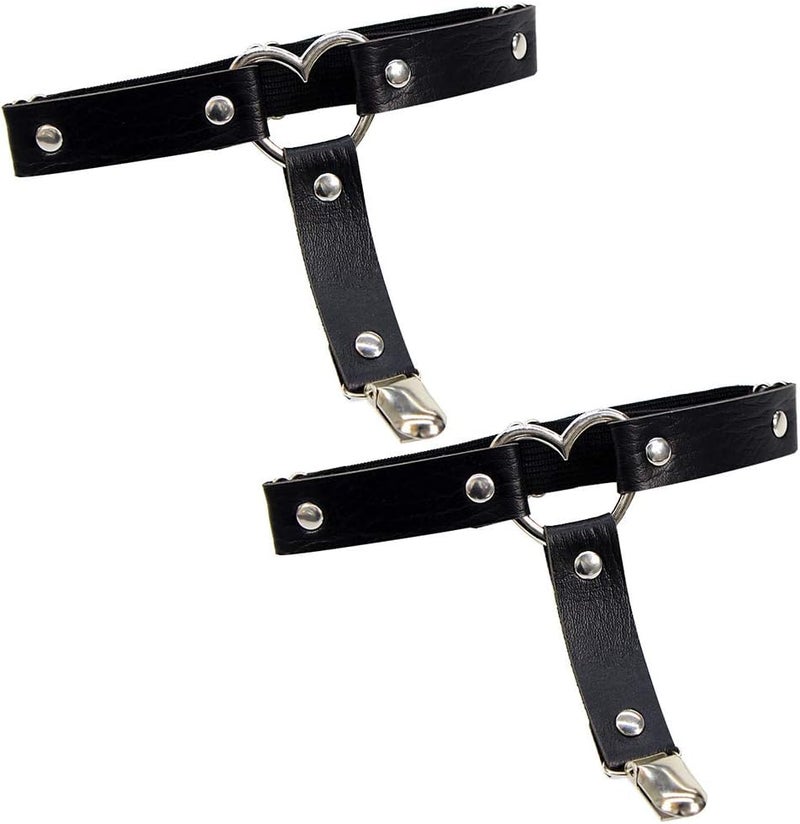 ETHOON Garters Belt Adjustable Love Heart Leg Garter with Buckle Anti-Slip Clips Elastic Punk 1 Pair - Image 1